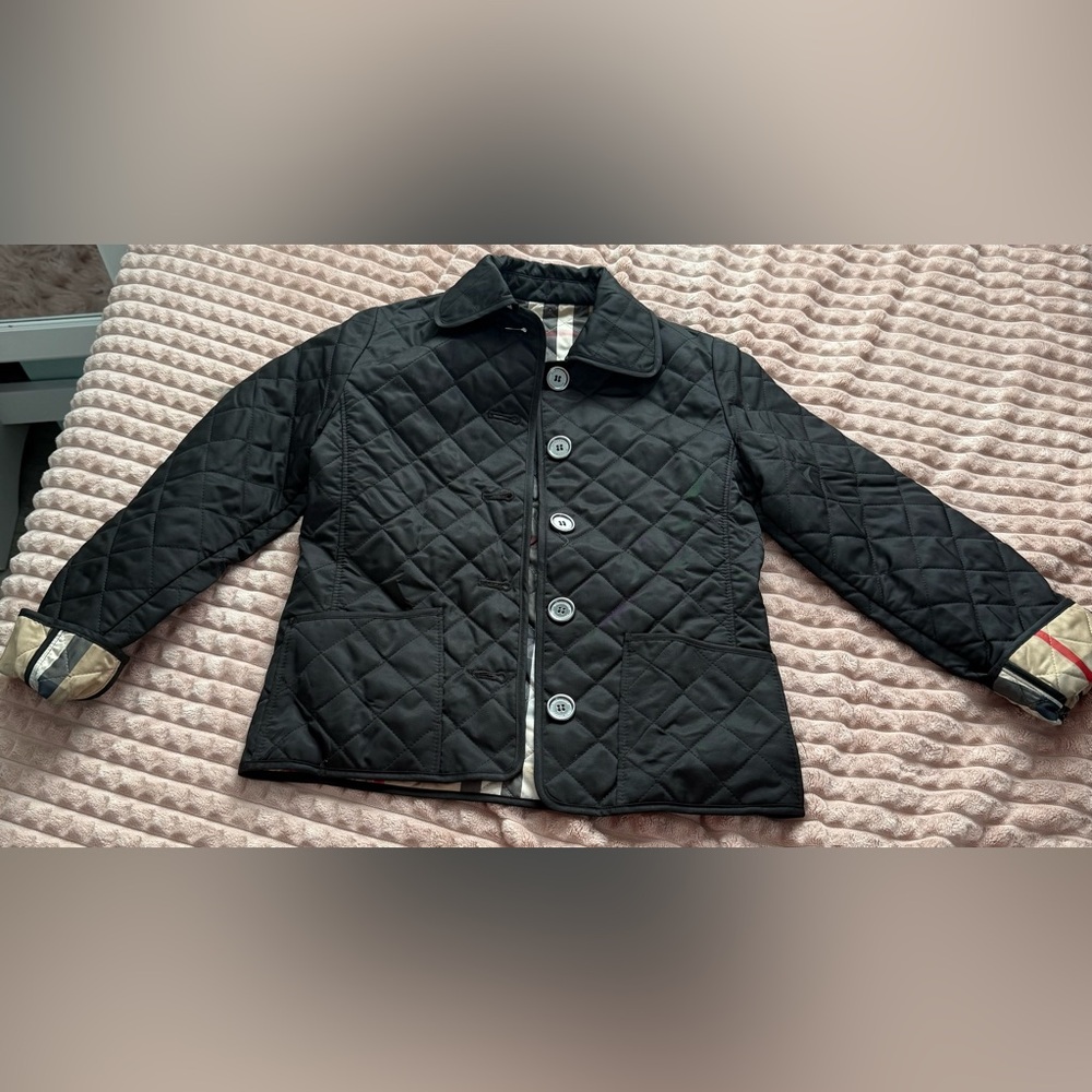 BURBERRY Children Black Quilted Nova Check Jacket (Size: 8Y)